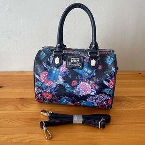Loungefly Dr Who Tardis Floral Crossbody Bag Satchel Purse Dark Blue Pink Rare